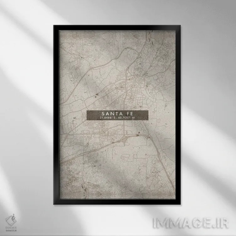 تابلو دکوراتیو Argentina City Map Abstract Style,نقشه شهر سانتا فه، آرژ… اثر وال دکور ادیکت - نمای قابدار مشکی
