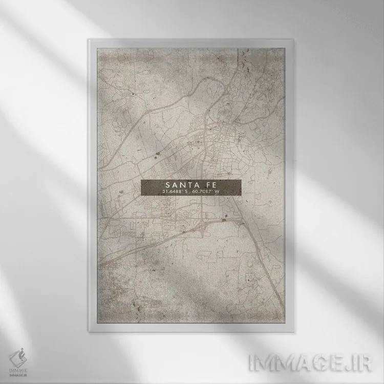 تابلو دکوراتیو Argentina City Map Abstract Style,نقشه شهر سانتا فه، آرژ… اثر وال دکور ادیکت - نمای قابدار سفید