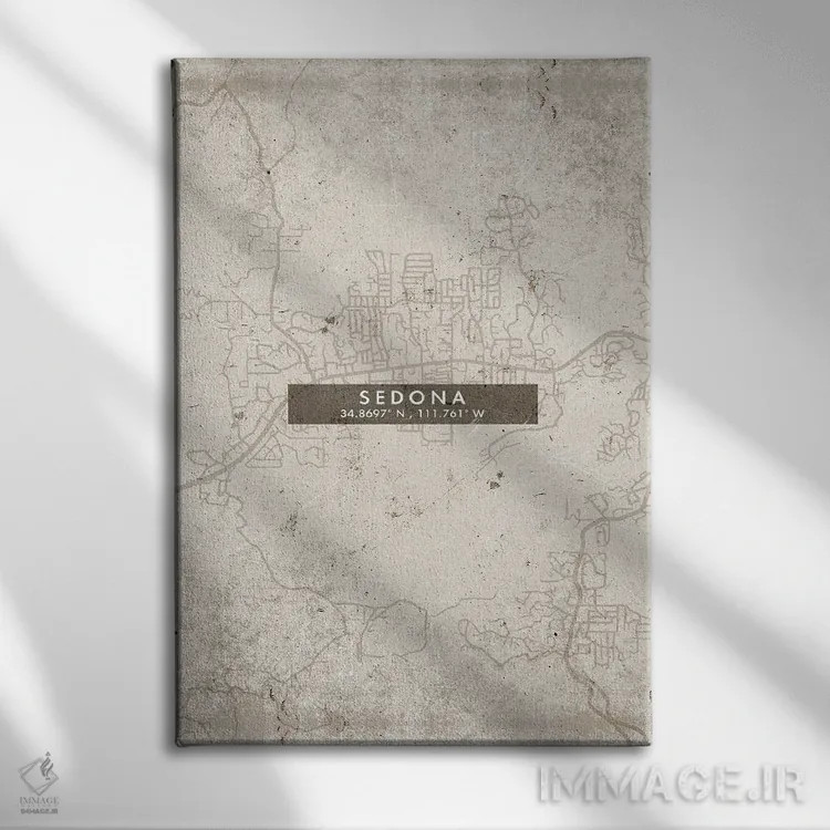 تابلو دکوراتیو Arizona City Map Abstract Style,نقشه شهر سدونا، آریزونا… اثر وال دکور ادیکت - نمای روبهرو روی دیوار