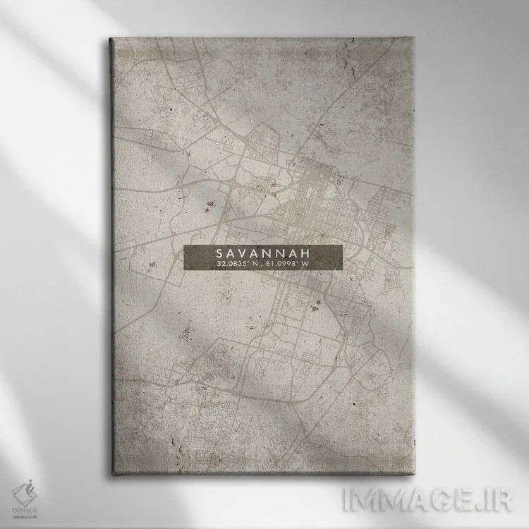 تابلو دکوراتیو Georgia City Map Abstract Style,نقشه شهر ساوانا، جورجیا… اثر وال دکور ادیکت - نمای روبهرو روی دیوار