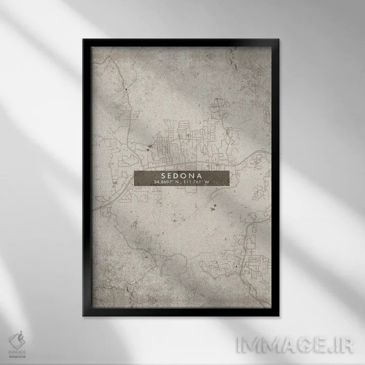 تابلو دکوراتیو Arizona City Map Abstract Style,نقشه شهر سدونا، آریزونا… اثر وال دکور ادیکت - نمای قابدار مشکی