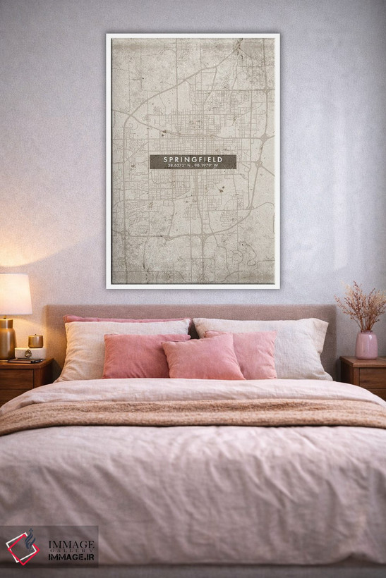 تابلو دکوراتیو Illinois City Map Abstract Style,نقشه شهر اسپرینگفیلد، ا… اثر وال دکور ادیکت - D1W