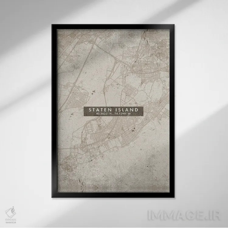 تابلو دکوراتیو New York City Map Abstract Style,نقشه استاتن آیلند، نیوی… اثر وال دکور ادیکت - نمای قابدار مشکی