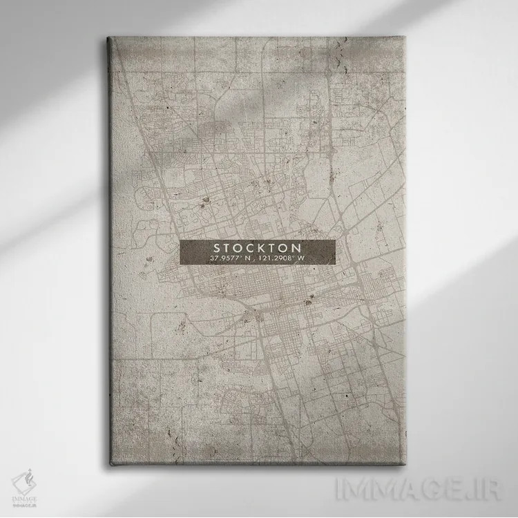 تابلو دکوراتیو California City Map Abstract Style,نقشه شهر استوکتون، کا… اثر وال دکور ادیکت - نمای روبهرو روی دیوار
