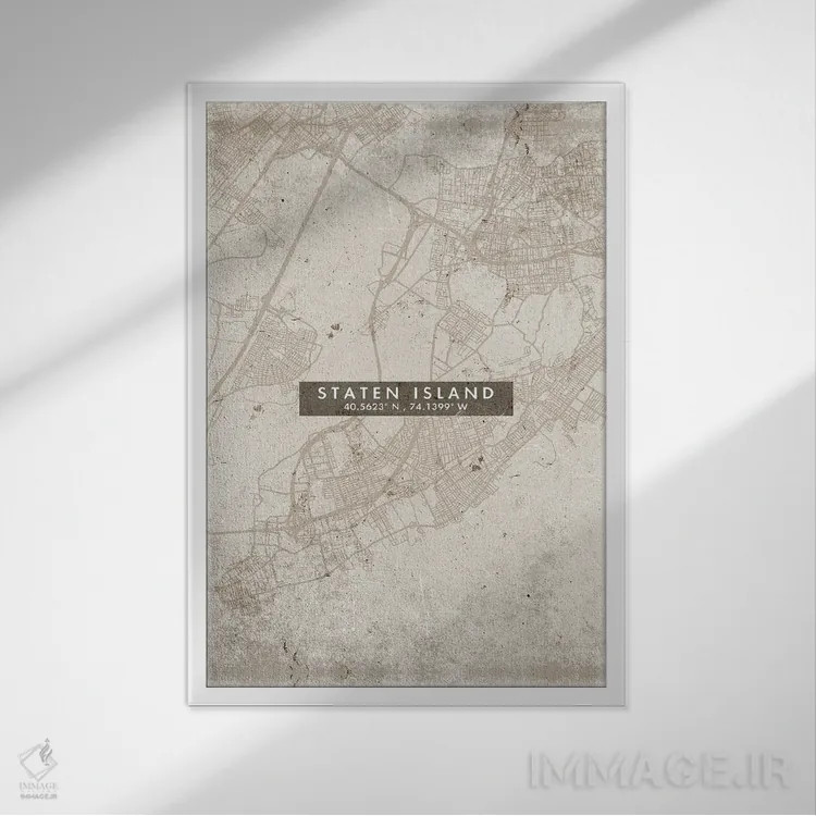 تابلو دکوراتیو New York City Map Abstract Style,نقشه استاتن آیلند، نیوی… اثر وال دکور ادیکت - نمای قابدار سفید