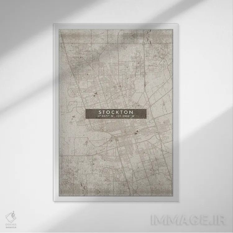 تابلو دکوراتیو California City Map Abstract Style,نقشه شهر استوکتون، کا… اثر وال دکور ادیکت - نمای قابدار سفید