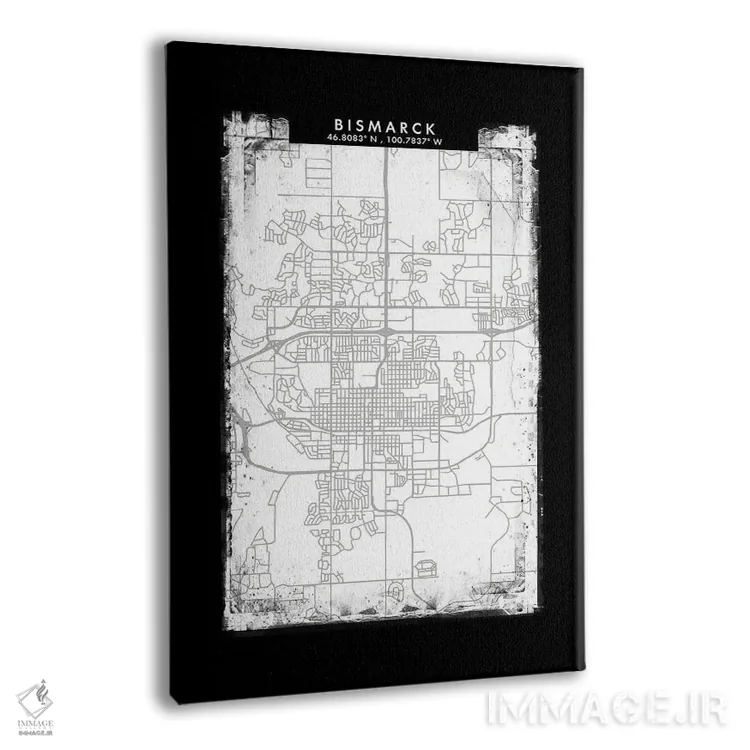 تابلو دکوراتیو North Dakota City Map Black White Grey Style,نقشه شهر بی… اثر وال دکور ادیکت - نمای پرسپکتیو محصول