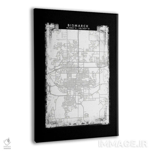 تابلو دکوراتیو North Dakota City Map Black White Grey Style,نقشه شهر بی… اثر وال دکور ادیکت - نمای پرسپکتیو محصول
