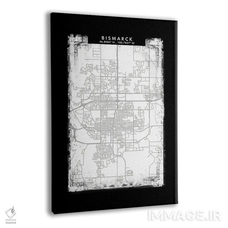 تابلو دکوراتیو North Dakota City Map Black White Grey Style,نقشه شهر بی… اثر وال دکور ادیکت - نمای پرسپکتیو محصول
