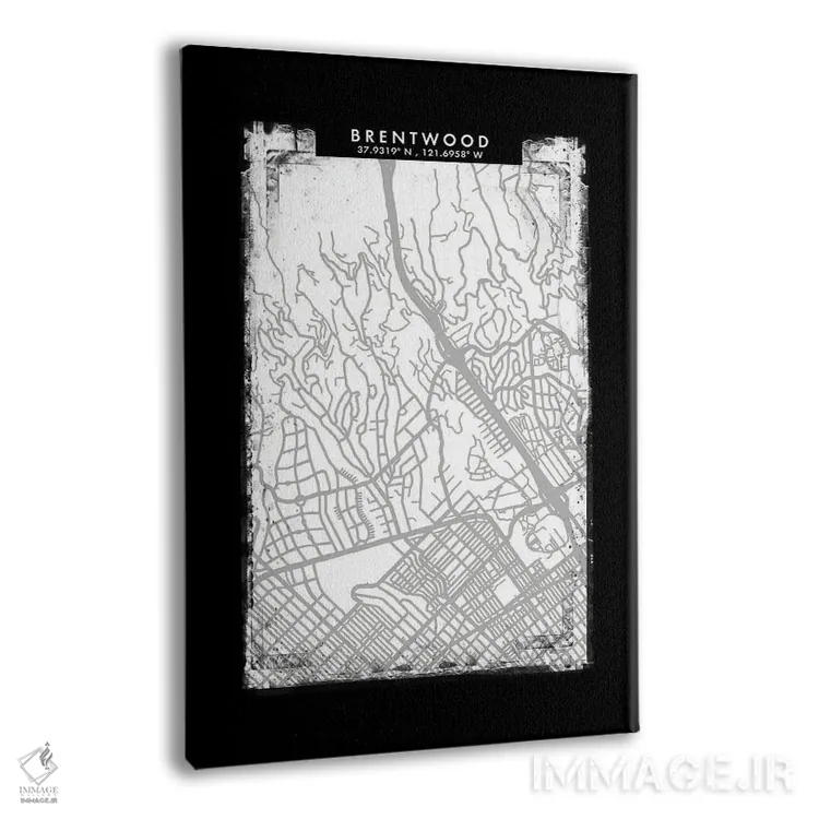 تابلو دکوراتیو California City Map Black White Grey Style,نقشه شهر برنت… اثر وال دکور ادیکت - نمای پرسپکتیو محصول