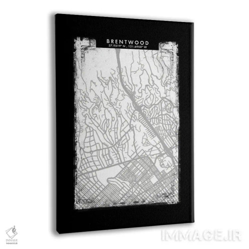 تابلو دکوراتیو California City Map Black White Grey Style,نقشه شهر برنت… اثر وال دکور ادیکت - نمای پرسپکتیو محصول