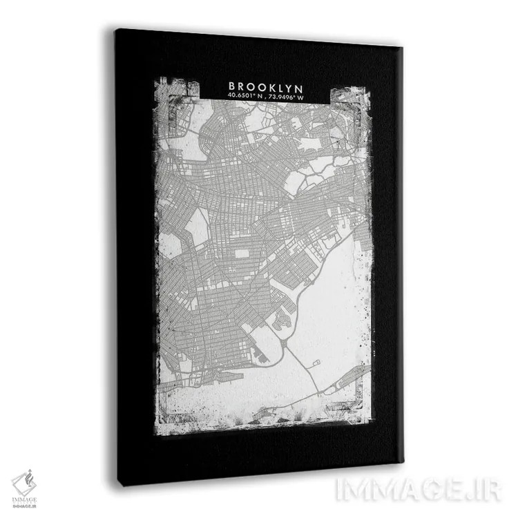 تابلو دکوراتیو New York City Map Black White Grey Style,نقشه منطقه بروک… اثر وال دکور ادیکت - نمای پرسپکتیو محصول