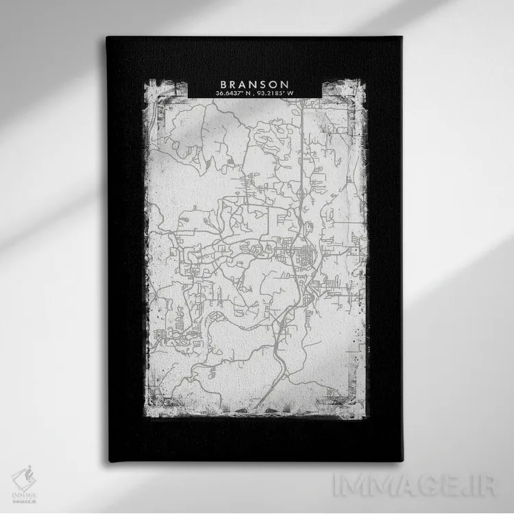 تابلو دکوراتیو Missouri City Map Black White Grey Style,نقشه شهر برانسو… اثر وال دکور ادیکت - نمای روبهرو روی دیوار