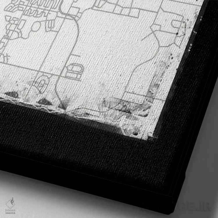 تابلو دکوراتیو North Dakota City Map Black White Grey Style,نقشه شهر بی… اثر وال دکور ادیکت - نمای نزدیک بافت بوم