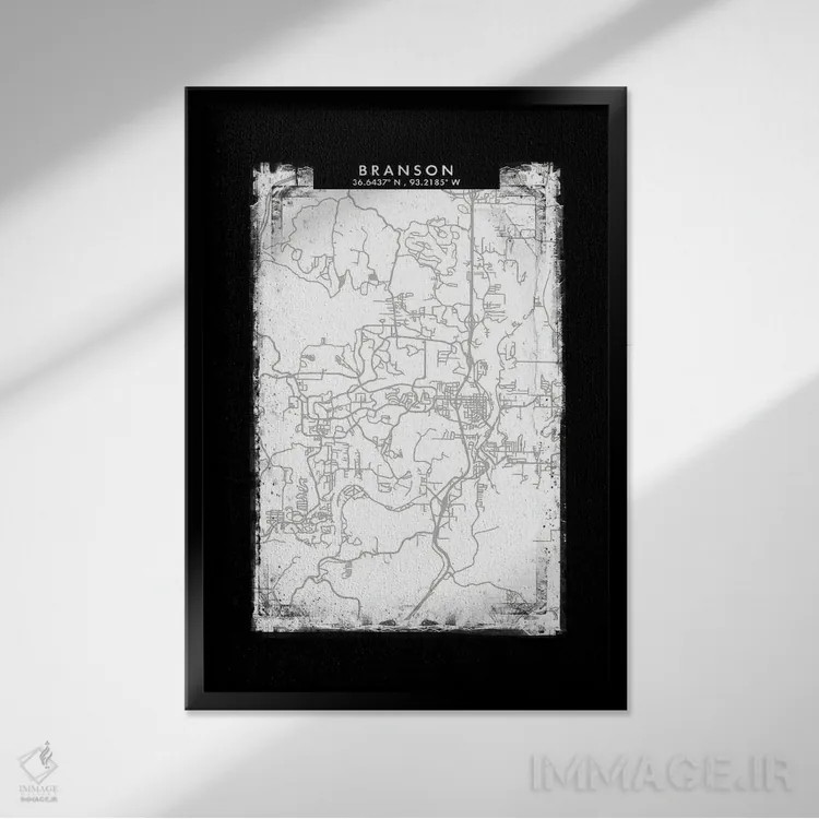 تابلو دکوراتیو Missouri City Map Black White Grey Style,نقشه شهر برانسو… اثر وال دکور ادیکت - نمای قابدار مشکی
