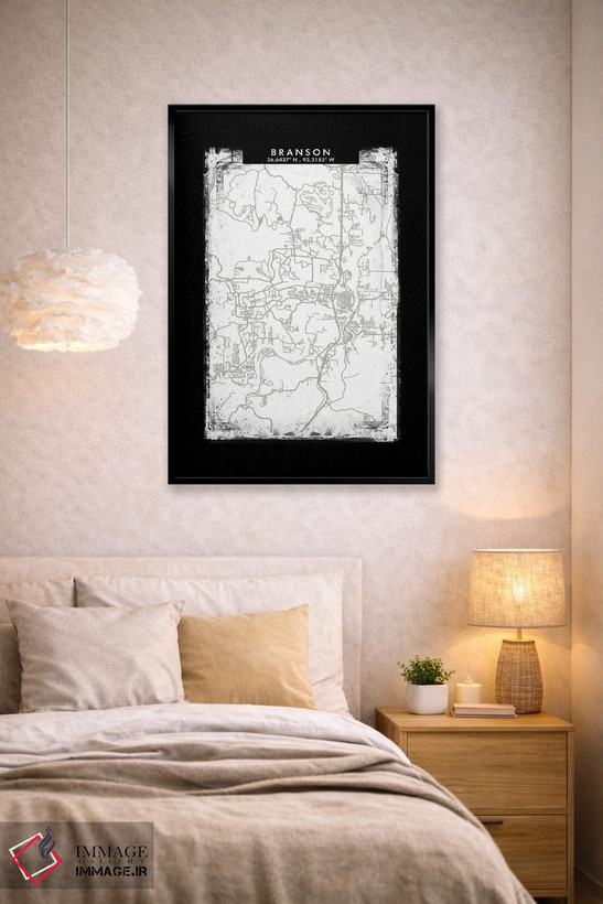 تابلو دکوراتیو Missouri City Map Black White Grey Style,نقشه شهر برانسو… اثر وال دکور ادیکت - D1B