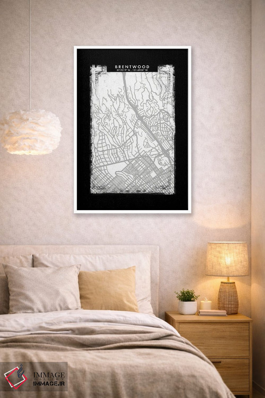تابلو دکوراتیو California City Map Black White Grey Style,نقشه شهر برنت… اثر وال دکور ادیکت - D1W
