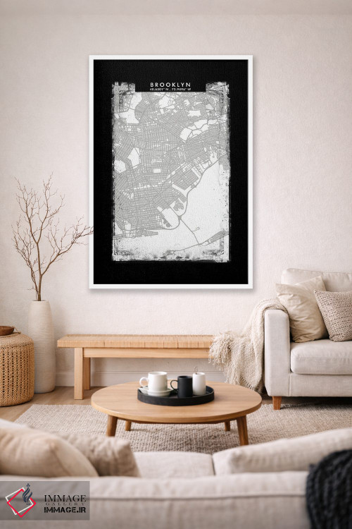 تابلو دکوراتیو New York City Map Black White Grey Style,نقشه منطقه بروک… اثر وال دکور ادیکت - D1W