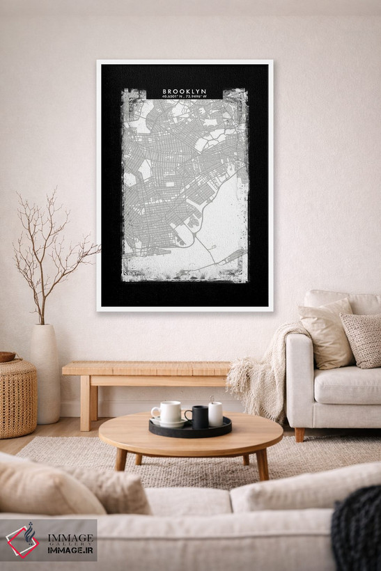 تابلو دکوراتیو New York City Map Black White Grey Style,نقشه منطقه بروک… اثر وال دکور ادیکت - D1W