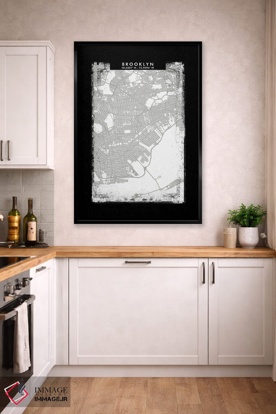 تابلو دکوراتیو New York City Map Black White Grey Style,نقشه منطقه بروک… اثر وال دکور ادیکت - D2B