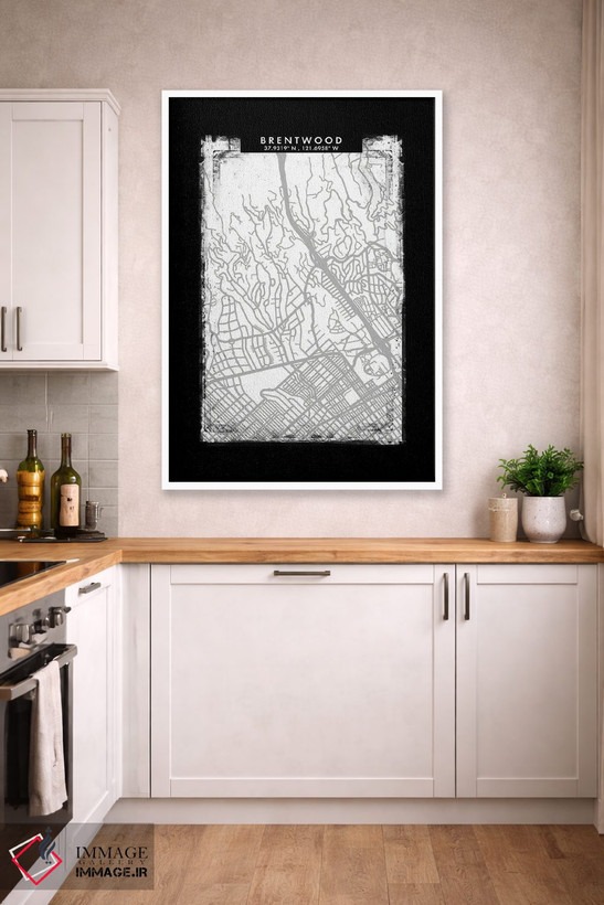 تابلو دکوراتیو California City Map Black White Grey Style,نقشه شهر برنت… اثر وال دکور ادیکت - D4W