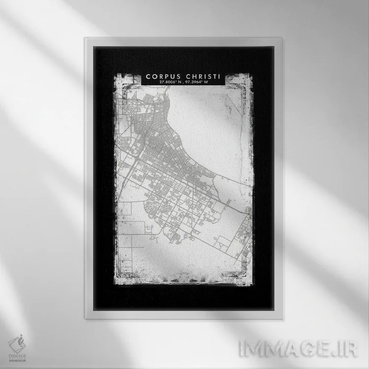 تابلو دکوراتیو نقشه شهر کورپس کریستی به سبک سیاه، سفید و خاکستری اثر وال دکور ادیکت - نمای قابدار سفید