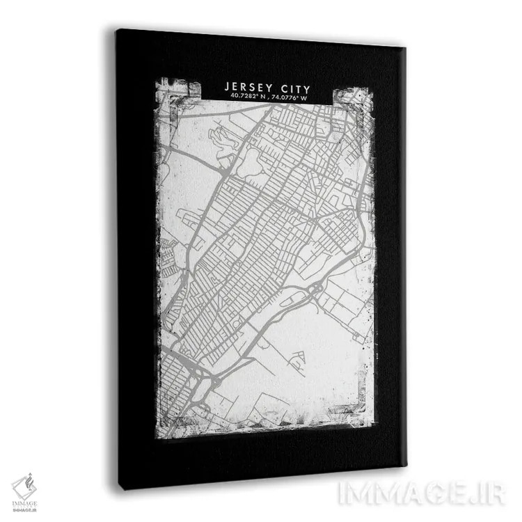 تابلو دکوراتیو New Jersey, City Map Black White Grey Style,نقشه جرسی سی… اثر وال دکور ادیکت - نمای پرسپکتیو محصول