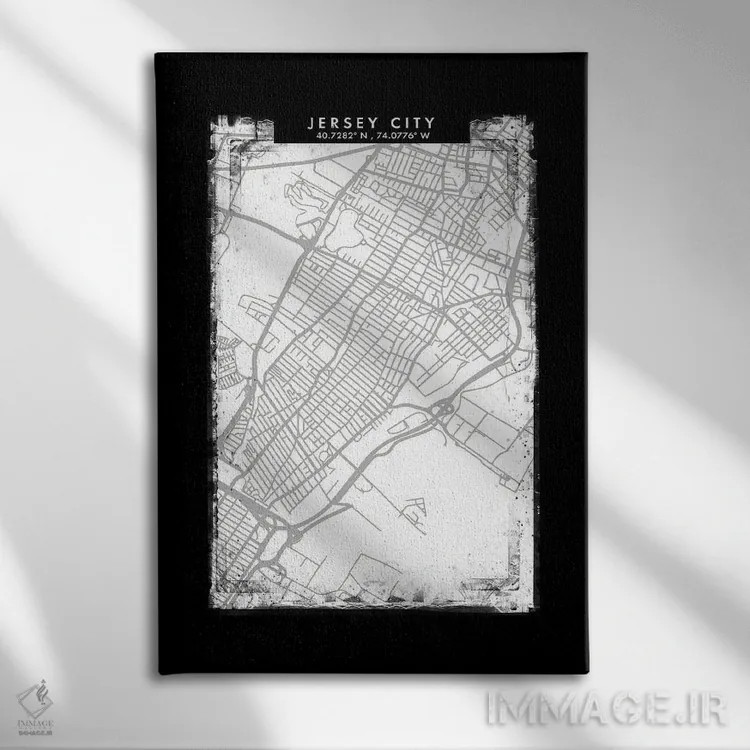 تابلو دکوراتیو New Jersey, City Map Black White Grey Style,نقشه جرسی سی… اثر وال دکور ادیکت - نمای روبهرو روی دیوار