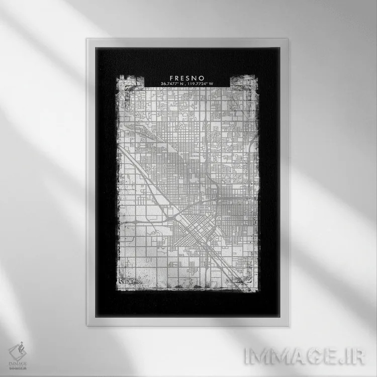 تابلو دکوراتیو نقشه شهر فرزنو به سبک سیاه، سفید و خاکستری اثر وال دکور ادیکت - نمای قابدار سفید