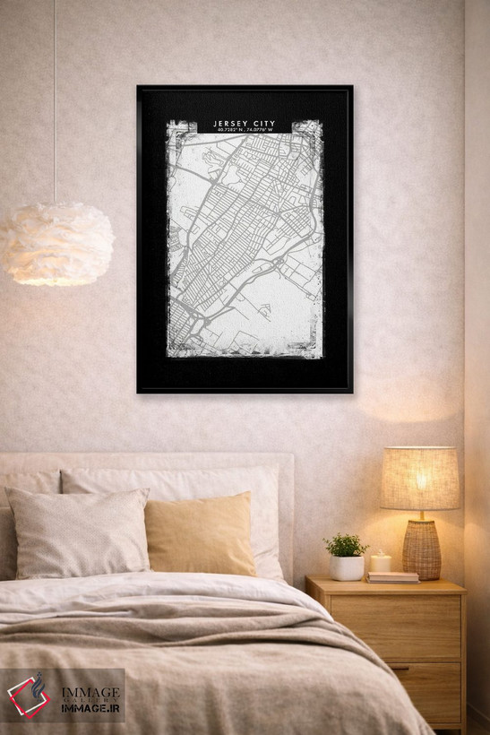 تابلو دکوراتیو New Jersey, City Map Black White Grey Style,نقشه جرسی سی… اثر وال دکور ادیکت - D1B