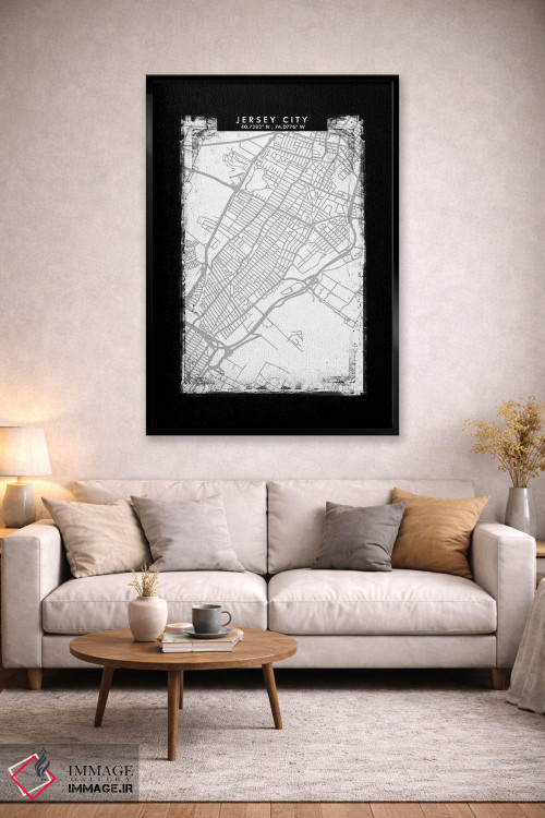 تابلو دکوراتیو New Jersey, City Map Black White Grey Style,نقشه جرسی سی… اثر وال دکور ادیکت - D2B