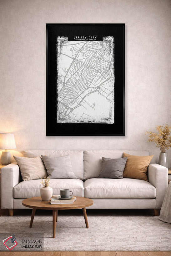 تابلو دکوراتیو New Jersey, City Map Black White Grey Style,نقشه جرسی سی… اثر وال دکور ادیکت - D2B