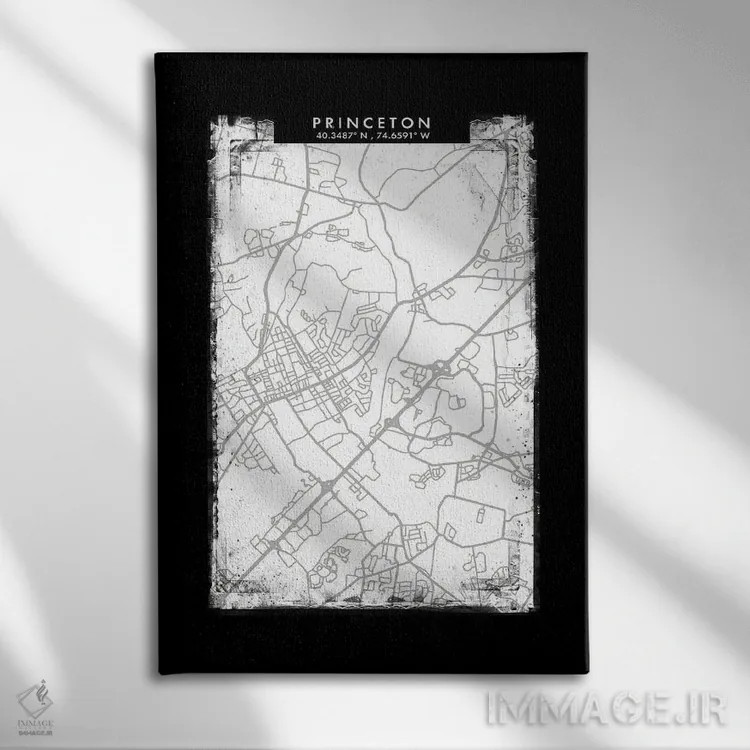 تابلو دکوراتیو New Jersey City Map Black White Grey Style,نقشه شهر پرین… اثر وال دکور ادیکت - نمای روبهرو روی دیوار