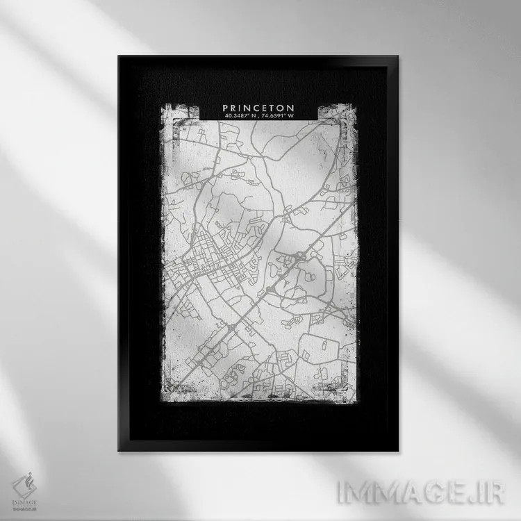 تابلو دکوراتیو New Jersey City Map Black White Grey Style,نقشه شهر پرین… اثر وال دکور ادیکت - نمای قابدار مشکی