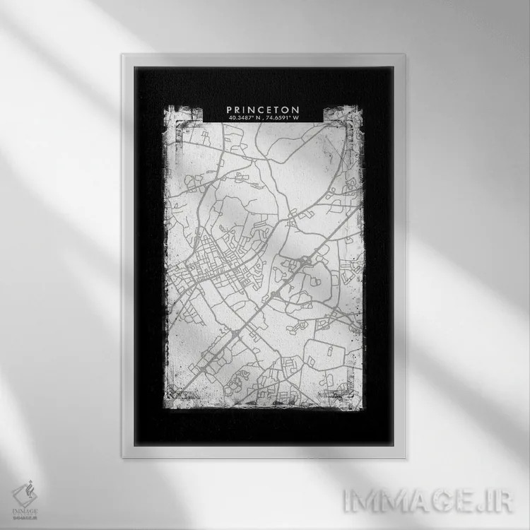 تابلو دکوراتیو New Jersey City Map Black White Grey Style,نقشه شهر پرین… اثر وال دکور ادیکت - نمای قابدار سفید