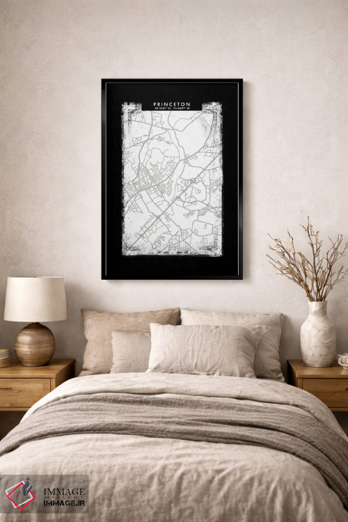 تابلو دکوراتیو New Jersey City Map Black White Grey Style,نقشه شهر پرین… اثر وال دکور ادیکت - D2B