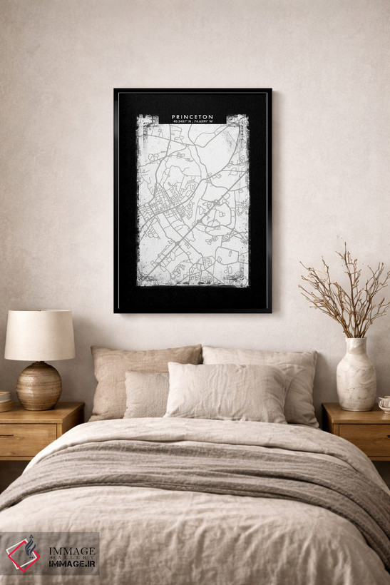 تابلو دکوراتیو New Jersey City Map Black White Grey Style,نقشه شهر پرین… اثر وال دکور ادیکت - D2B