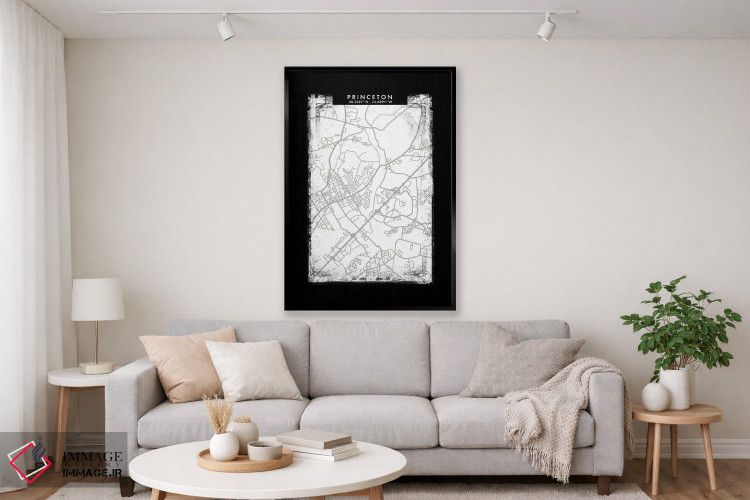 تابلو دکوراتیو New Jersey City Map Black White Grey Style,نقشه شهر پرین… اثر وال دکور ادیکت - D1B