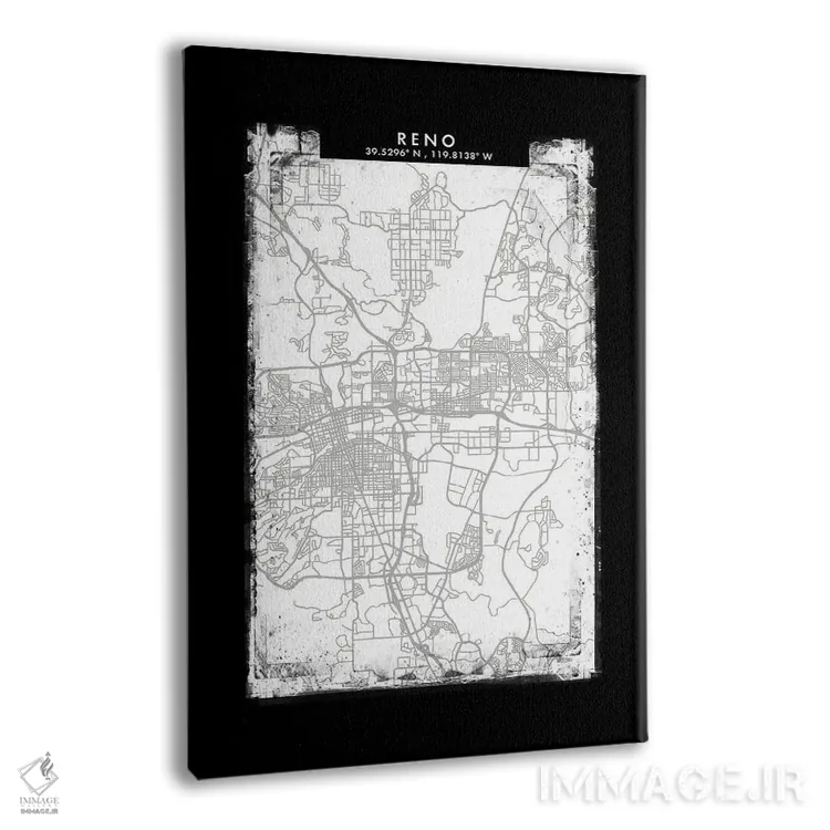 تابلو دکوراتیو Nevada City Map Black White Grey Style,نقشه شهر رنو، نوا… اثر وال دکور ادیکت - نمای پرسپکتیو محصول