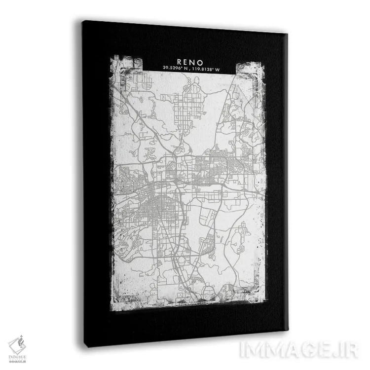 تابلو دکوراتیو Nevada City Map Black White Grey Style,نقشه شهر رنو، نوا… اثر وال دکور ادیکت - نمای پرسپکتیو محصول