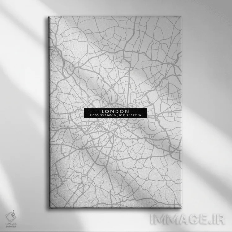 تابلو دکوراتیو نقشه ساده شهر لندن اثر وال دکور ادیکت - نمای روبهرو روی دیوار