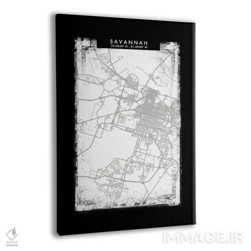 تابلو دکوراتیو Georgia City Map Black White Grey Style,نقشه شهر ساوانا… اثر وال دکور ادیکت - نمای پرسپکتیو محصول