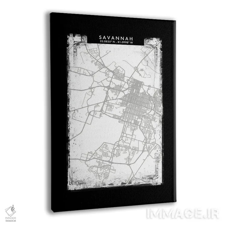تابلو دکوراتیو Georgia City Map Black White Grey Style,نقشه شهر ساوانا… اثر وال دکور ادیکت - نمای پرسپکتیو محصول