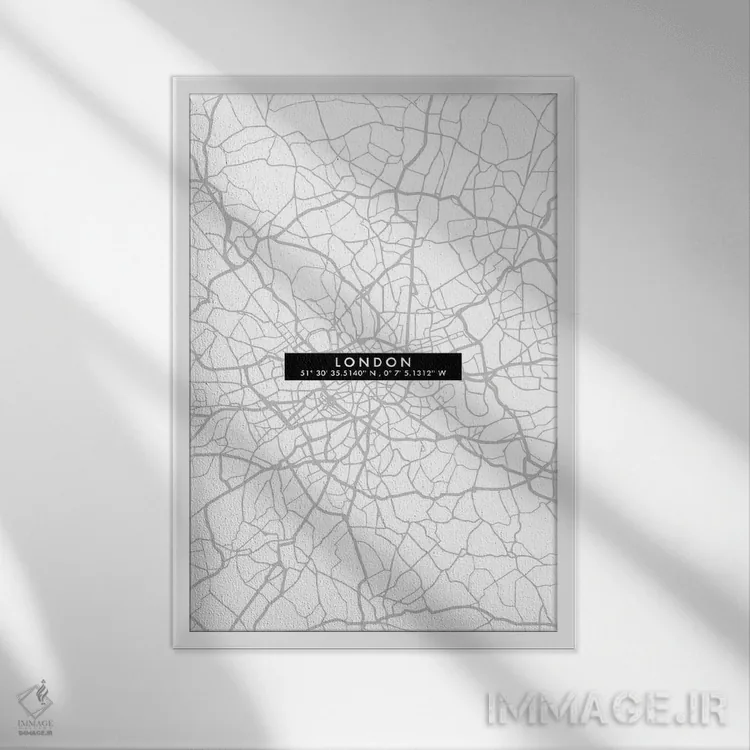 تابلو دکوراتیو نقشه ساده شهر لندن اثر وال دکور ادیکت - نمای قابدار سفید