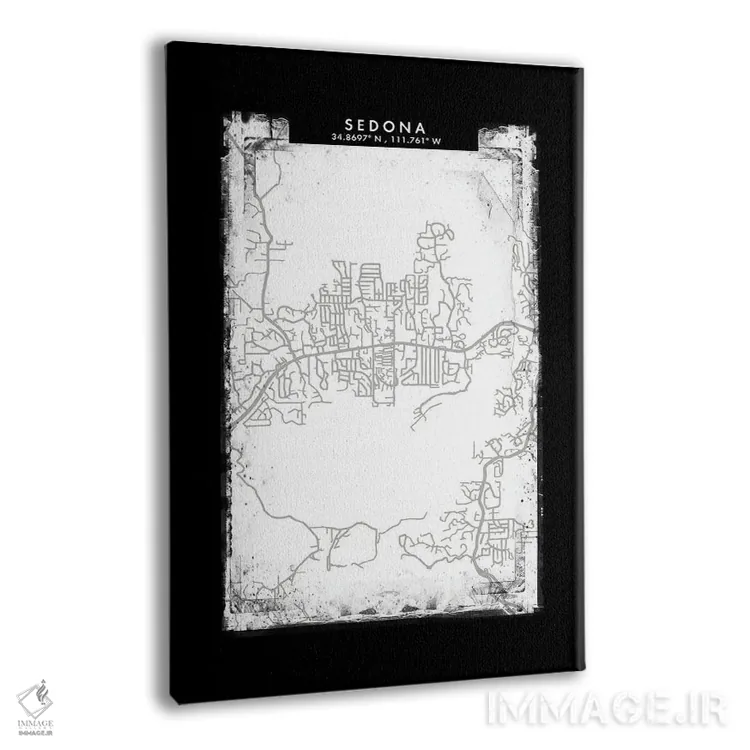 تابلو دکوراتیو Arizona City Map Black White Grey Style,نقشه شهر سدونا… اثر وال دکور ادیکت - نمای پرسپکتیو محصول