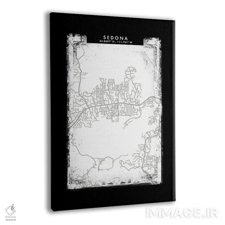 تابلو دکوراتیو Arizona City Map Black White Grey Style,نقشه شهر سدونا… اثر وال دکور ادیکت - نمای پرسپکتیو محصول