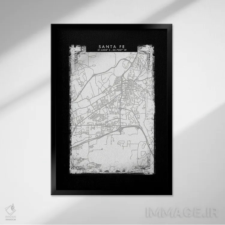 تابلو دکوراتیو Argentina City Map Black White Grey Style,نقشه شهر سانتا… اثر وال دکور ادیکت - نمای قابدار مشکی