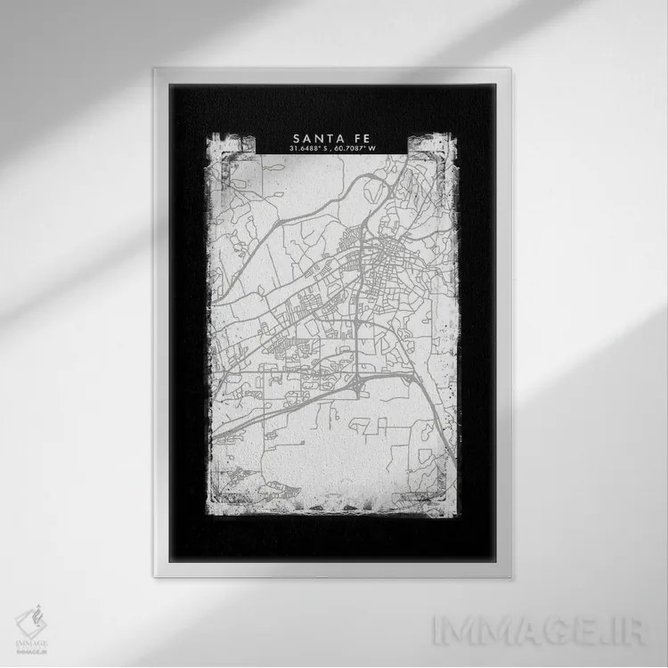 تابلو دکوراتیو Argentina City Map Black White Grey Style,نقشه شهر سانتا… اثر وال دکور ادیکت - نمای قابدار سفید