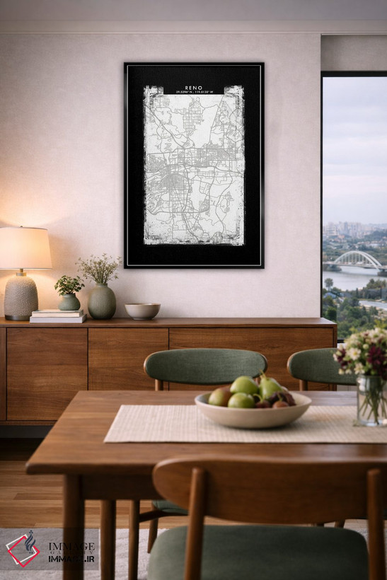 تابلو دکوراتیو Nevada City Map Black White Grey Style,نقشه شهر رنو، نوا… اثر وال دکور ادیکت - D6B