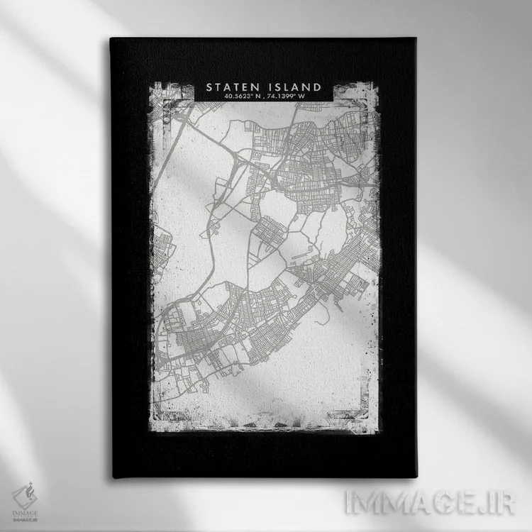 تابلو دکوراتیو New York City Map Black White Grey Style,نقشه منطقه استا… اثر وال دکور ادیکت - نمای روبهرو روی دیوار